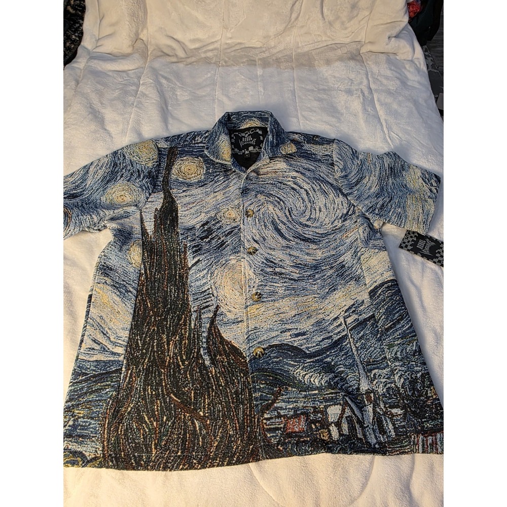 NWT Rebel Vengeance Vincent Van Gogh Starry Night Woven Tapestry Shirt Artsy L